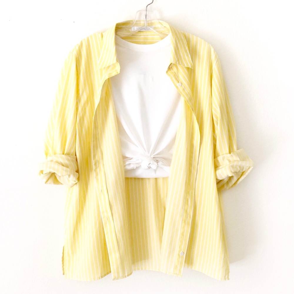 Oversized striped button down shirt yellow poplin
